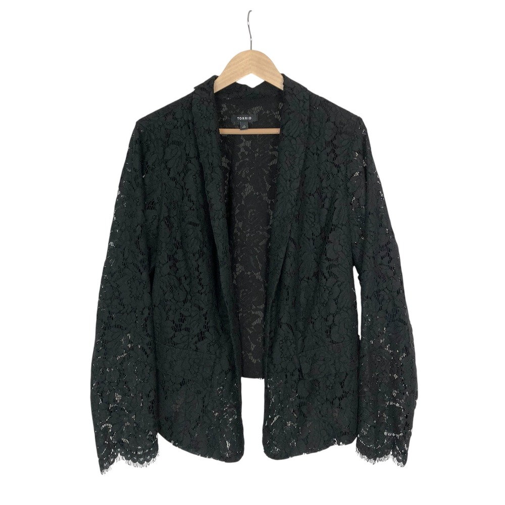 Torrid Black Floral Lace Open Front Blazer Size 2X Career Office Whimsigoth